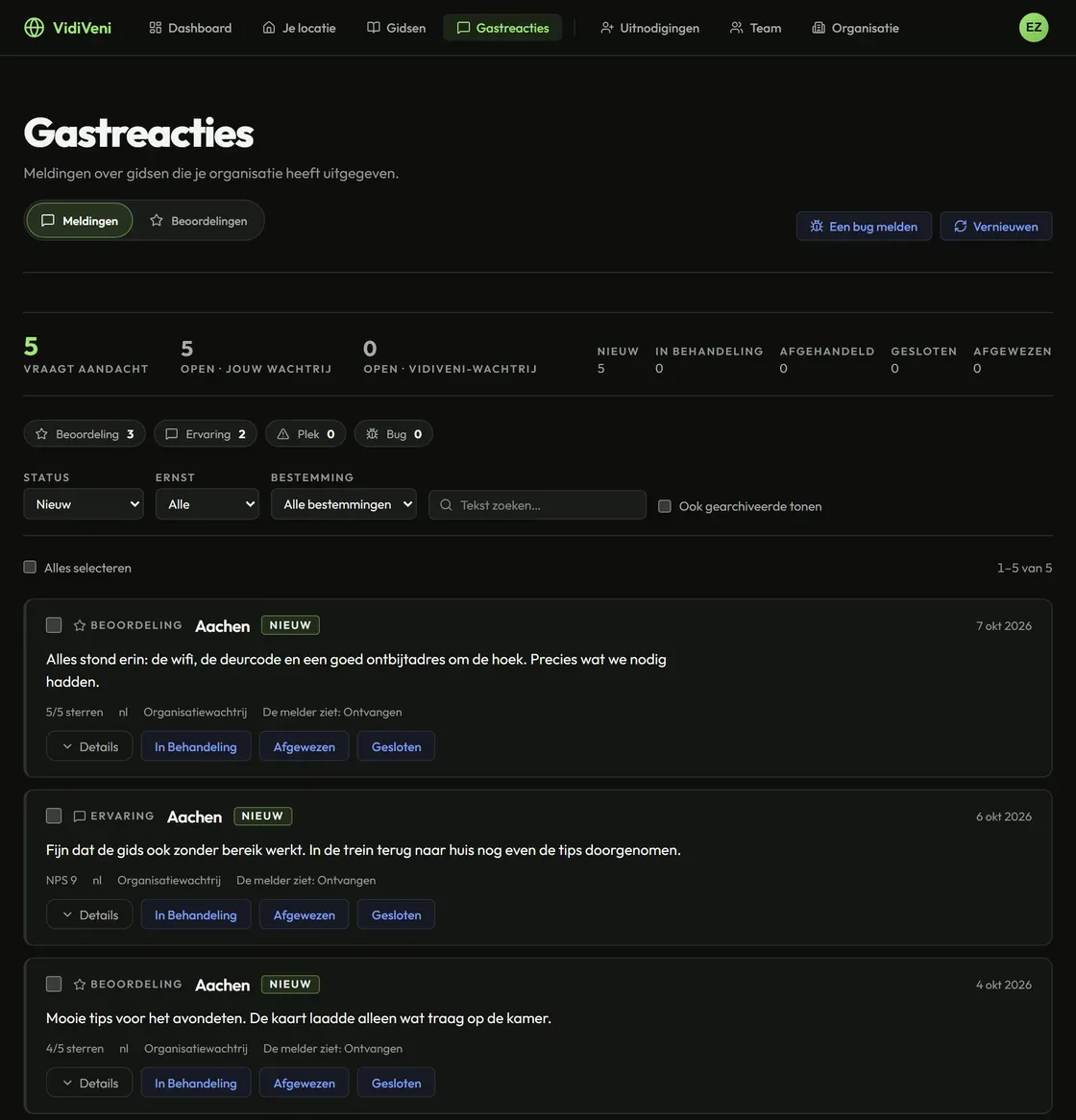 Gastfeedback in het dashboard: de berichten en beoordelingen die gasten stuurden, op één scherm.